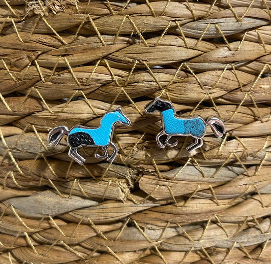 Blue horse stud earrings