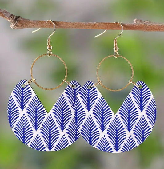 Blue leaf drop earrings