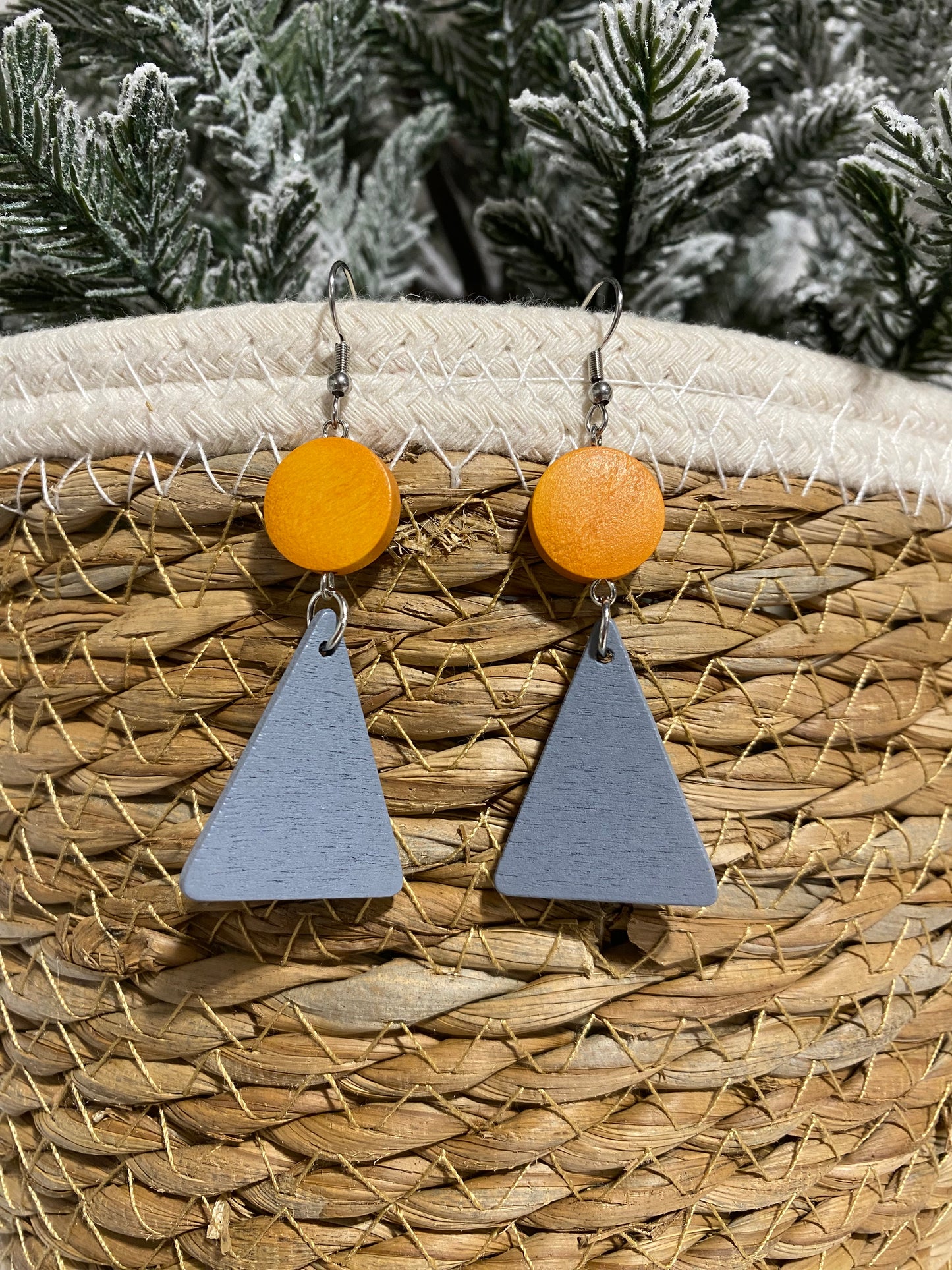 Blue triangle drop earrings