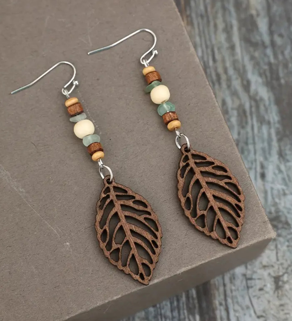 Wooden feather earrings