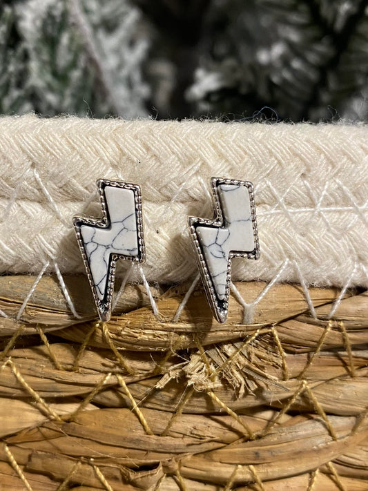 Lightening bolt white earrings