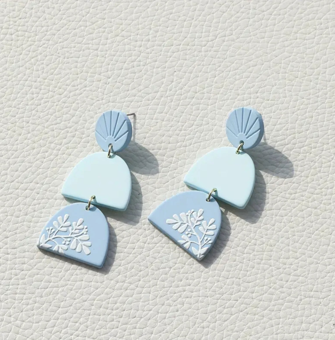 Blue dangle floral stud earrings