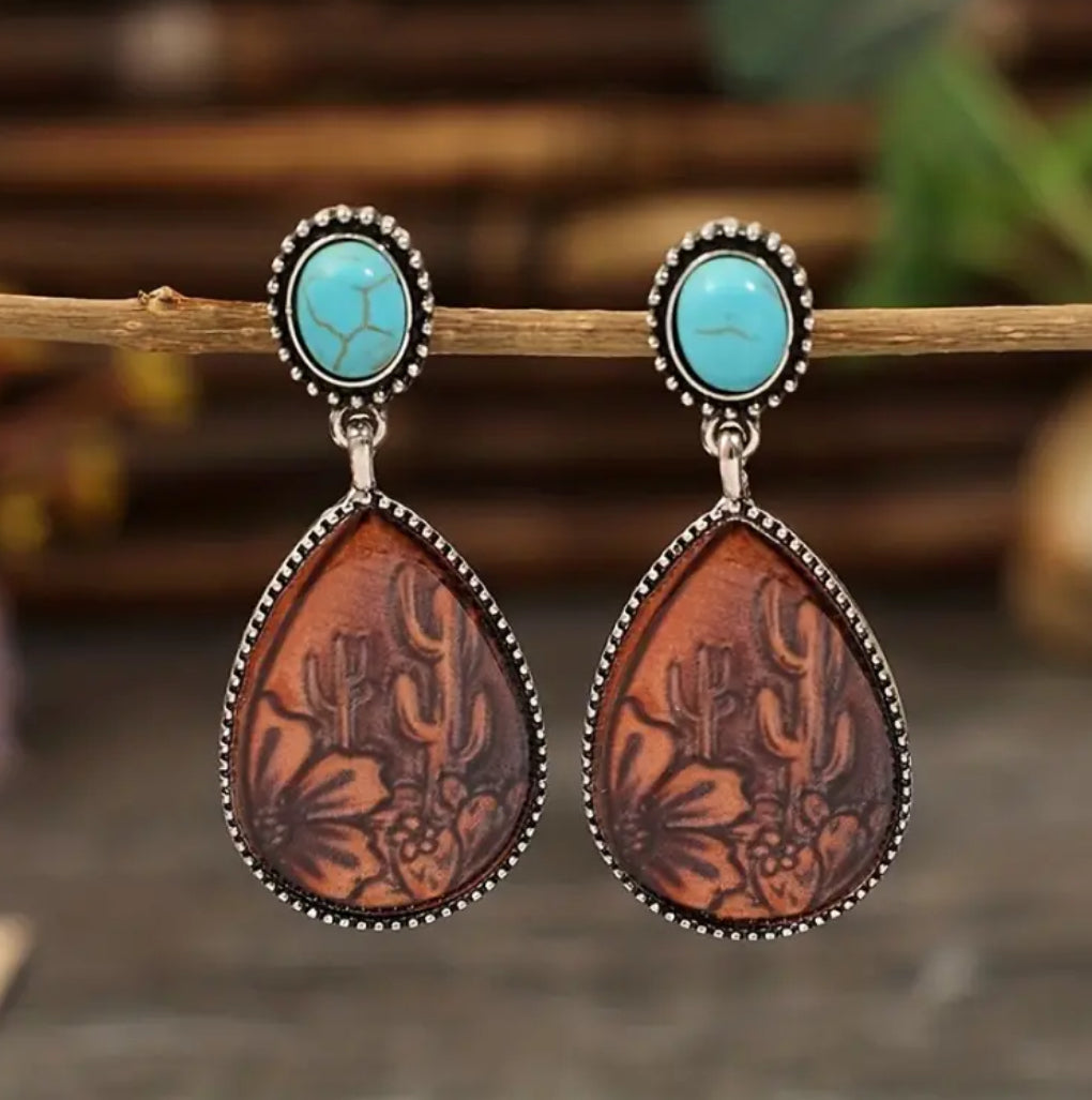 Leather Turquoise western earrings