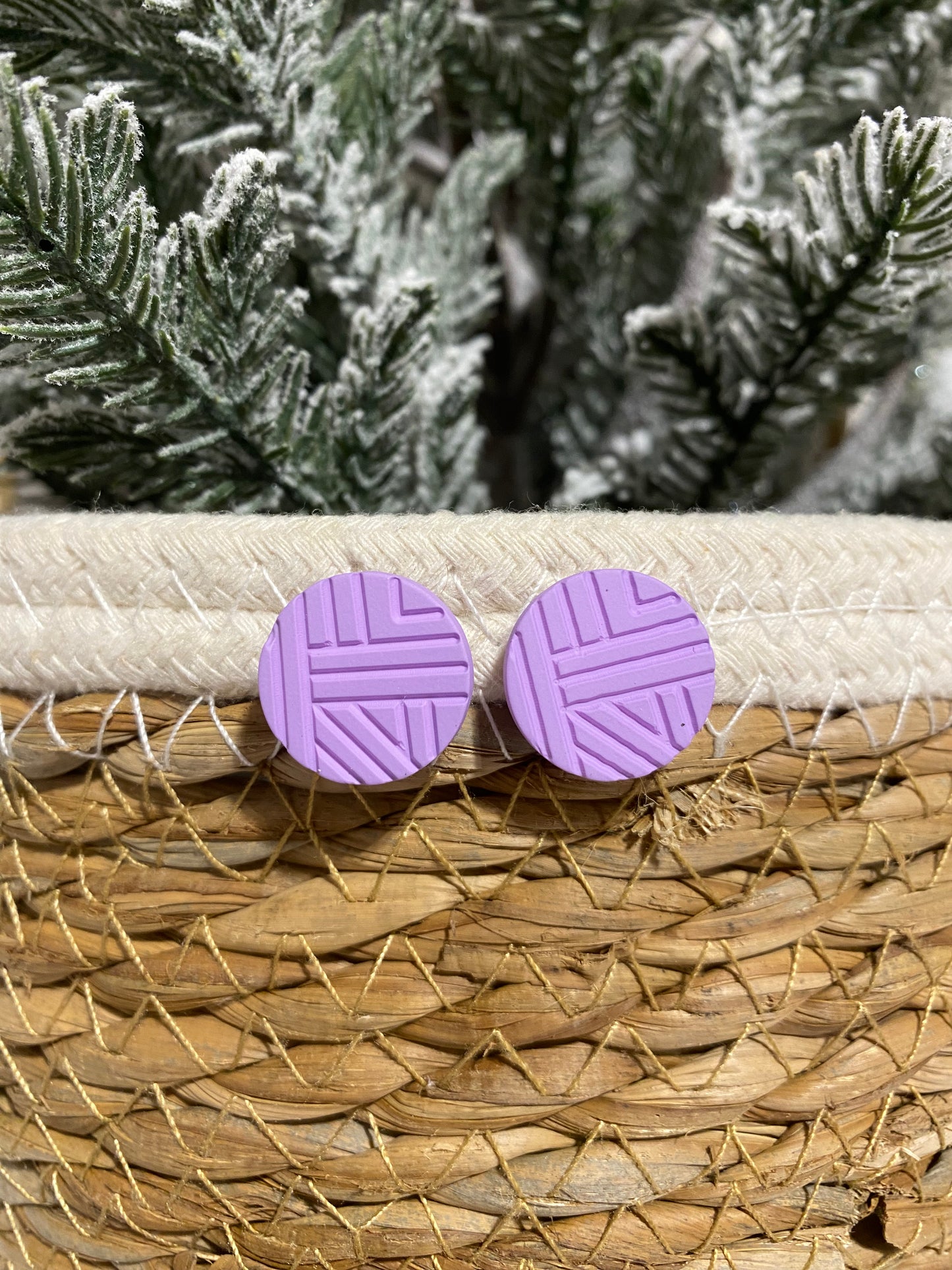 Purple carved stud earrings